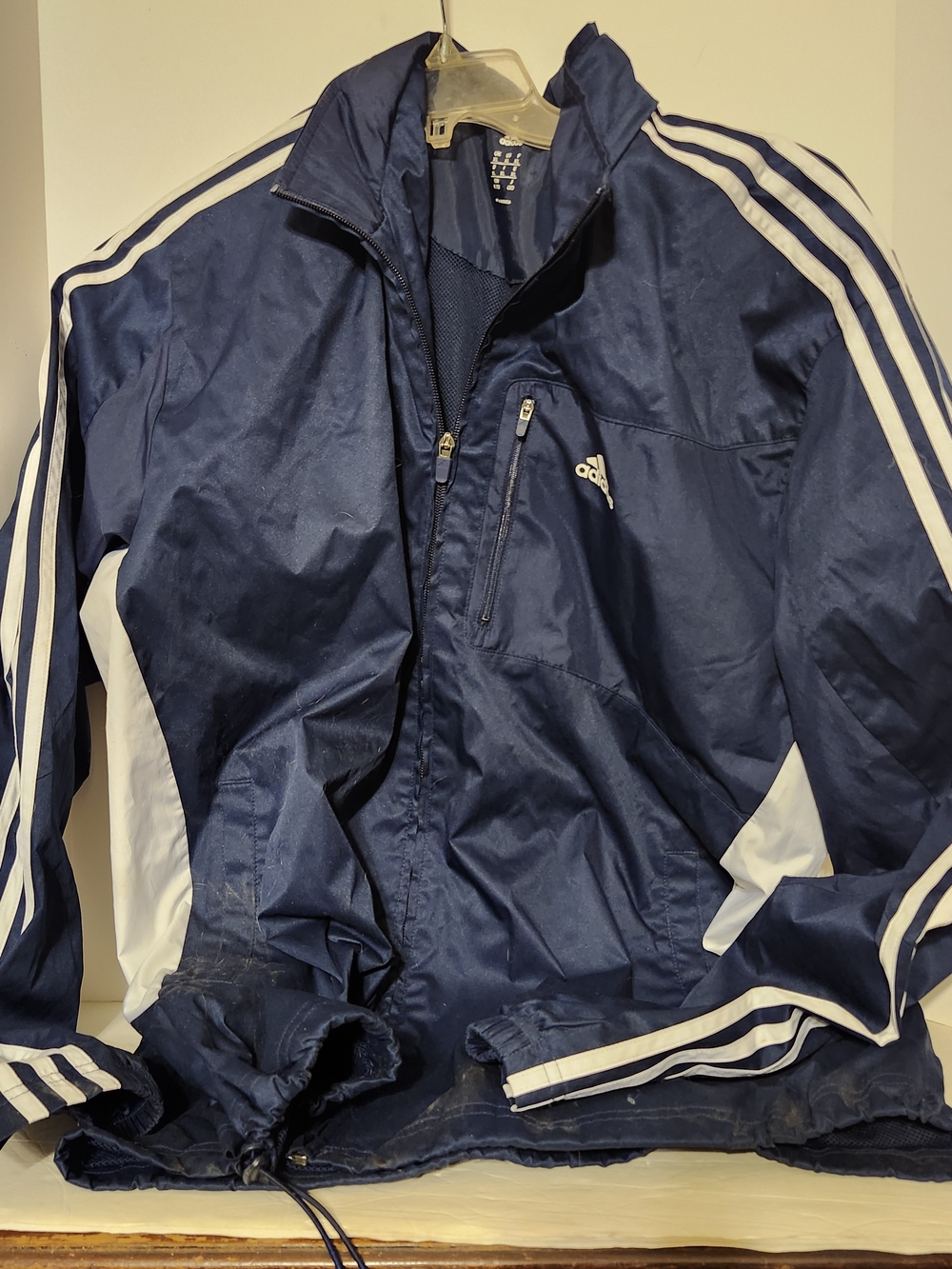 Adidas Men’s Navy Blue Track Jacket with White Stripes